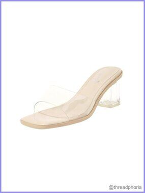 Clear Block Heel Sandals Square Toe Slip On Mule Heels for Party Prom Wedding